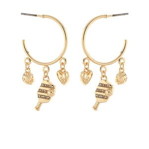 Pickleball 3 Charm Dangle Hoops